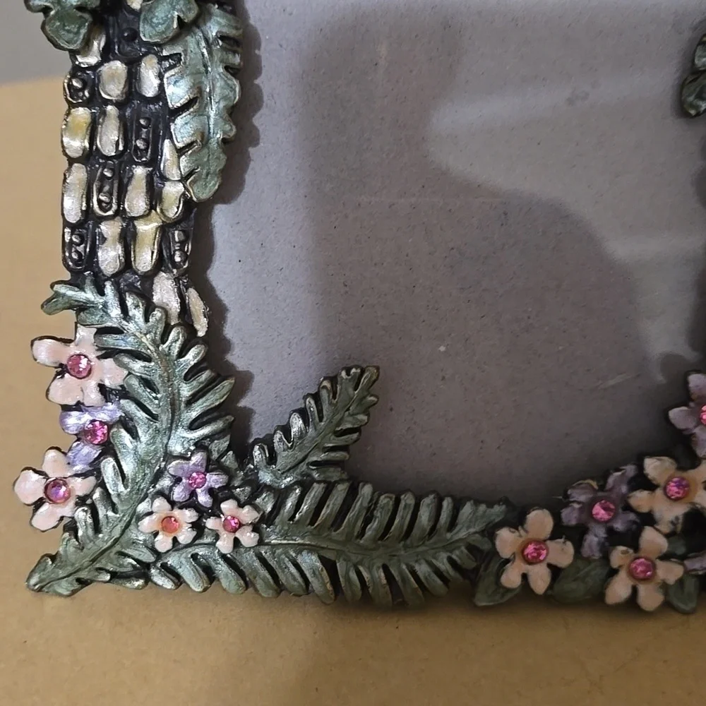 Floral Crystal and Enamel Toucan Picture Frame - Multicolor 3.75 x 5 Inches